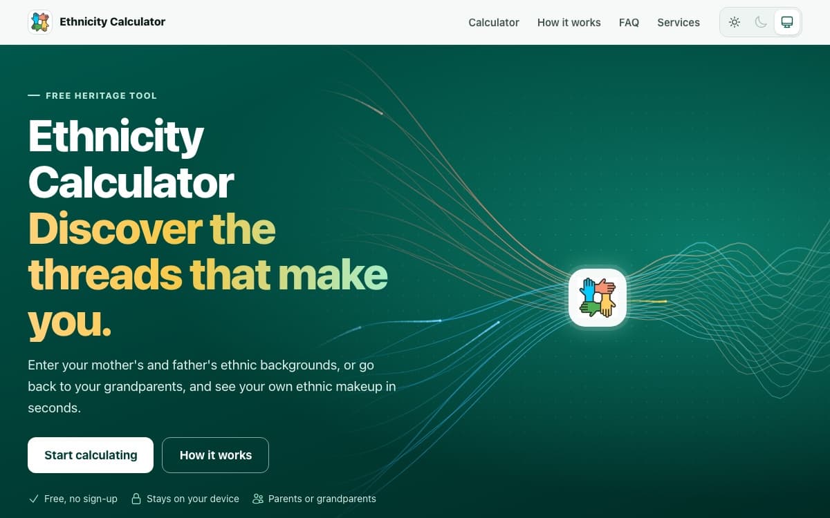 Screenshot of Ethnicity Calculator Website - Source Code