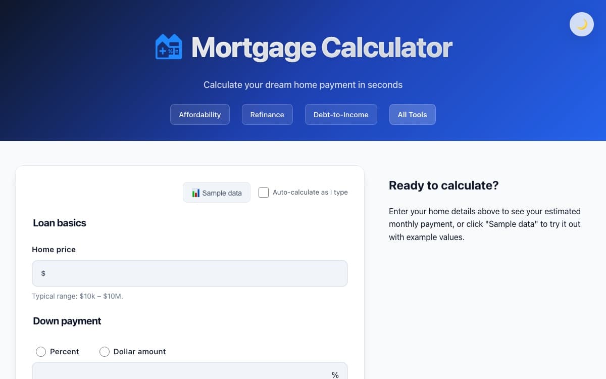 Screenshot of Mortgage Calculator Website - Source Code